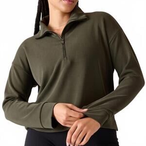 Athleta Seasoft Quarter Zip Sweatshirt Aspen Olive S/882393 Women's Size XS